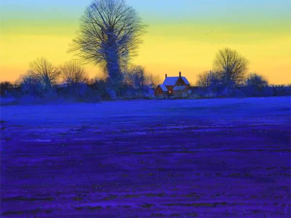 Paul Evans Greetings Cards: ‘Winter Blues’, Paul Evans, acrylic on canvas, 2023.