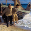 The Skagen Painters: ‘Launching the Boat. Skagen’, Oscar Bjørck, oil on canvas, 1884.