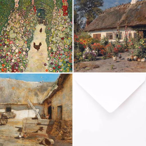 The Hollyhocks and Hens Greetings Card Collection.
