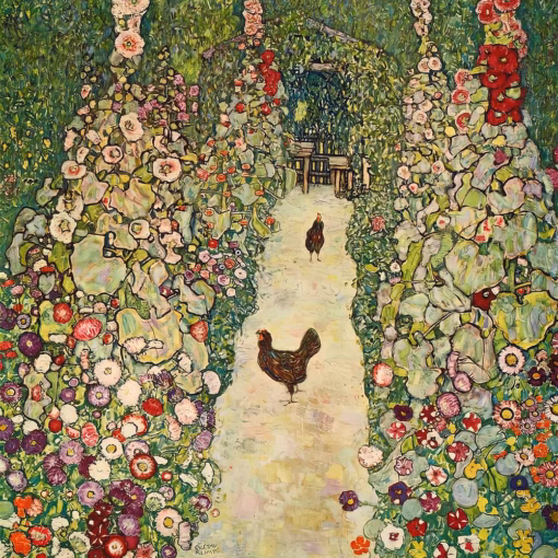 Gustav Klimt Greetings Cards: ‘Garden with Chickens’, Gustav Klimt, oil on canvas, 1916.