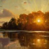 Peder Mørk Mønsted Greetings Cards: ‘Sunset at Orholm’, Peder Mørk Mønsted, oil on canvas, 1896.