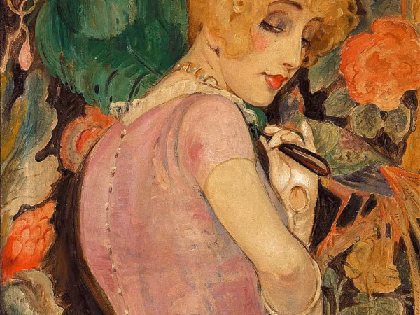 Gerda Wegener Cards: ‘Portrait of Lili Elbe with Green Feather Fan’, Gerda Wegener, watercolour on paper,1920.