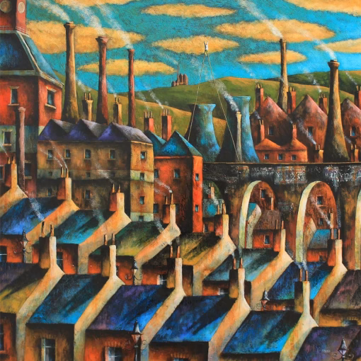 Adrian Sykes Cards: ‘Head in the Clouds, Feet on the Ground’, Adrian Sykes, oil and mixed media on board.