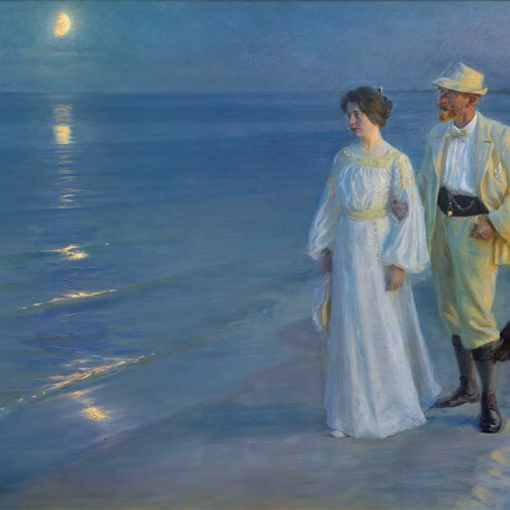 The Skagen Painters: ‘Summer Evening at Skagen Beach – The Artist and his Wife’, Peder Severin Krøyer, oil on canvas, 1899.