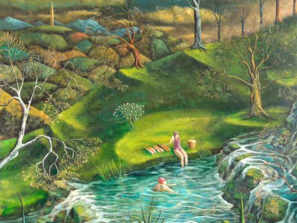 Adrian Sykes cards: ‘Wild Swim’, Adrian Sykes, oil and mixed media on board.