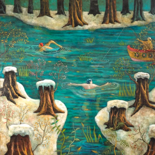 Adrian Sykes Cards: ‘Winter Swim’, Adrian Sykes, oil and mixed media on board.
