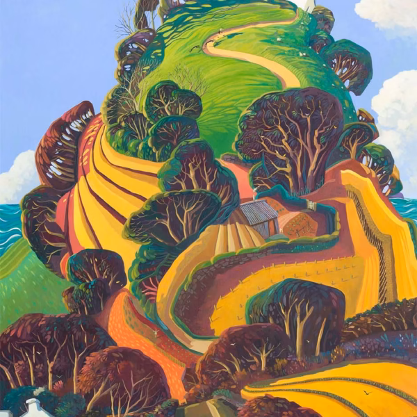 ‘Home on the Hill’, Jo March, acrylic on board.