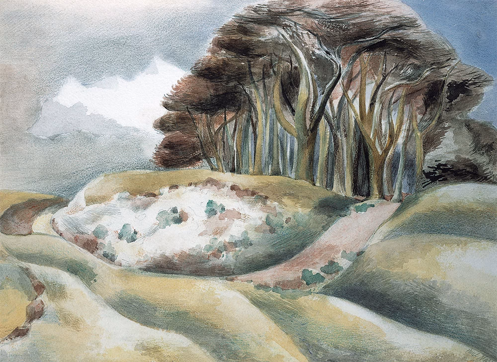 Paul Nash Cards: ‘Wittenham’, Paul Nash, watercolour, 1935.