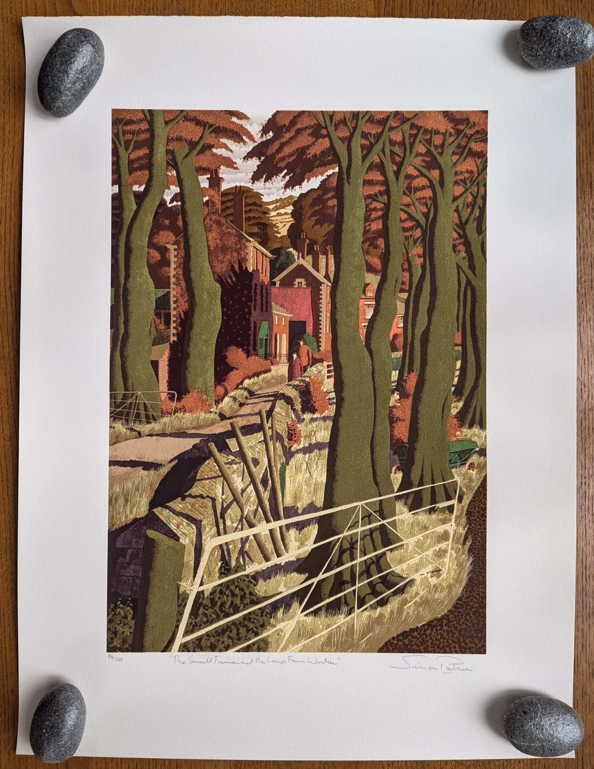 Simon Palmer Art Prints: ‘Small Farmer and the Large Farm Worker’, Simon Palmer, watercolour with ink and gouache, 1999.
