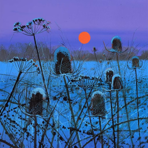 Paul Evans Christmas Cards: ‘Winter Sun’ Paul Evans, ink & acrylic, 2020.