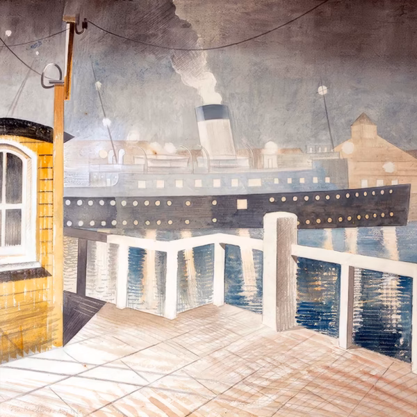 Eric Ravilious Greetings Cards: ‘SS Brighton Leaving Newhaven Harbour at Night’, Eric Ravilious, watercolour, 1938.