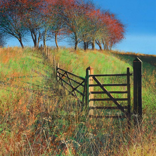 Paul Evans Cards: ‘Berries & Gates’, Paul Evans, acrylic on canvas, 2024.