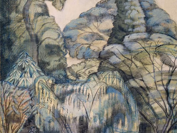Paul Nash Greetings Cards: ‘Trees in Bird Garden, Iver Heath’, Paul Nash, watercolour, 1913.