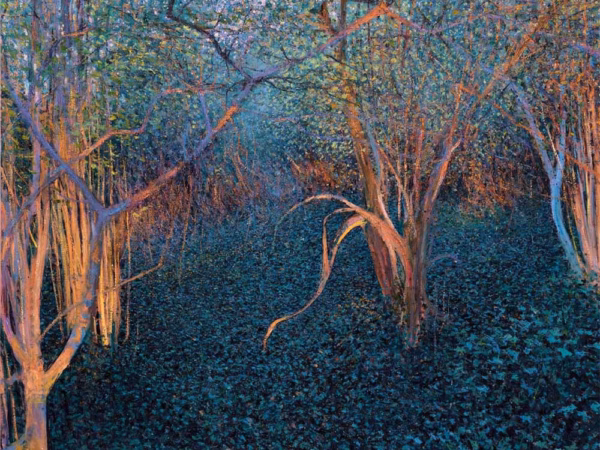 Andrew Gifford Greetings Cards: ‘Hazels and Ivy, Dorset’, Andrew Gifford, oil on canvas, 2023.