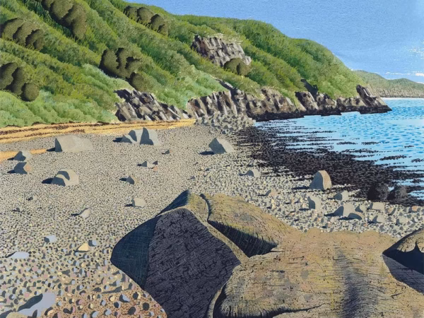 Simon Palmer Greetings Card: ‘Pebbles on the Beach’, Simon Palmer, ink, watercolour and gouache.