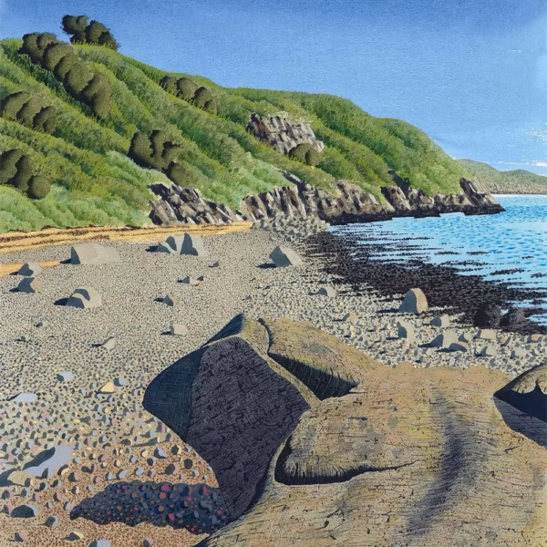 Simon Palmer Greetings Card: ‘Pebbles on the Beach’, Simon Palmer, ink, watercolour and gouache.