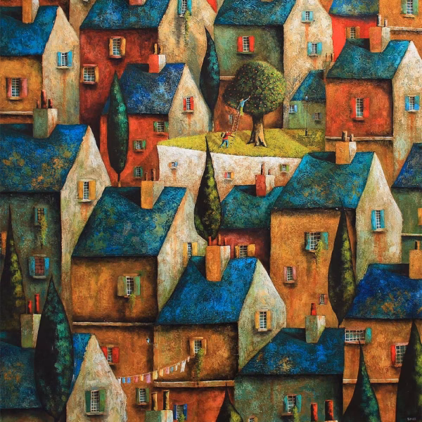 Adrian Sykes Greetings Cards: ‘Secret Garden’, Adrian Sykes, oil and mixed media on board.