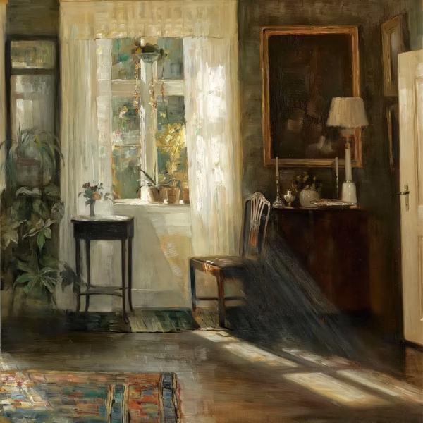 ‘A Sunlit Interior’, Carl Vilhelm Holsøe (1863-1935), oil on canvas.