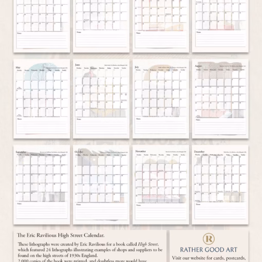Eric Ravilious Calendar: High Street - Calendar layout.