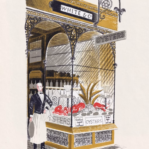 Eric Ravilious Calendar: High Street - Oyster Bar (February).
