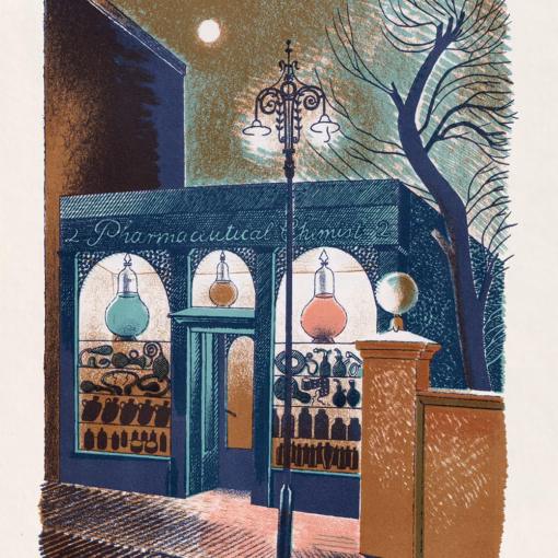 Eric Ravilious Calendar: High Street - Pharmaceutical Chemist (October).