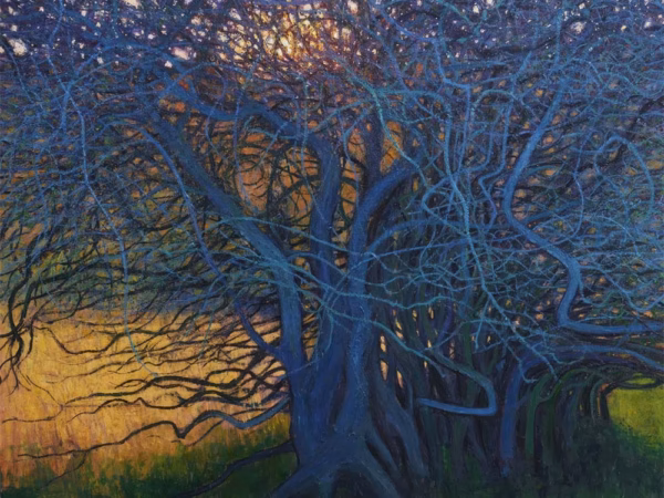 Andrew Gifford Greetings Cards: ‘Ancient Hawthorn Hedge, Grosmont, North Yorkshire’, Andrew Gifford, oil on canvas, 2021.