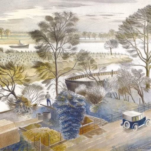 Eric Ravilious ‘River Thames at Hammersmith’, watercolour and pencil, 1933.