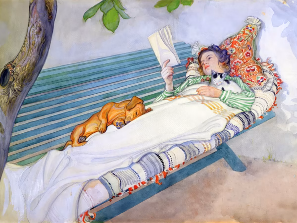 Carl Larsson 'Woman Lying on a Bench' Greetings Card.