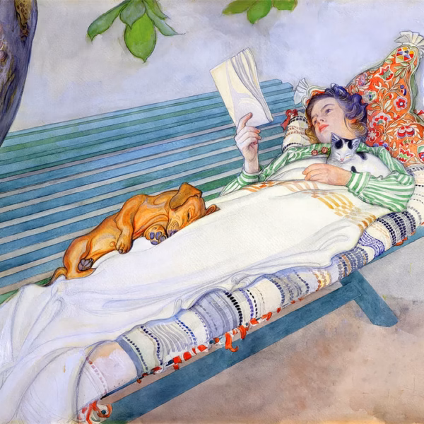 Carl Larsson 'Woman Lying on a Bench' Greetings Card.