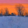 ‘Winter Dusk, Hamsey’, Paul Evans, acrylic on canvas, 2024.