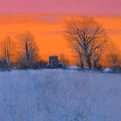 ‘Winter Dusk, Hamsey’, Paul Evans, acrylic on canvas, 2024.
