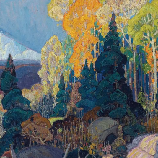 ‘Autumn Hillside’, Franklin Carmichael, oil on canvas, 1920.