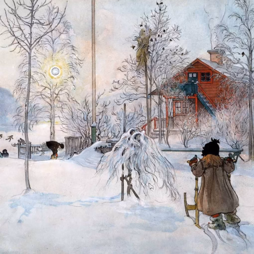 Carl Larsson Christmas Cards: ‘The Garden and Wash-house’ Carl Larsson, watercolour, 20th Century.