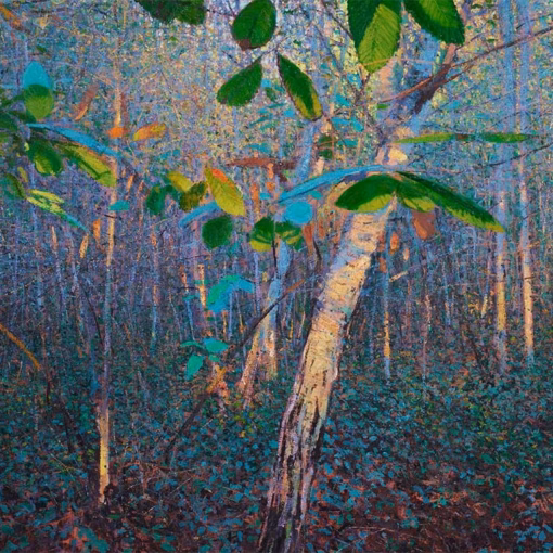 ‘Sweet Chestnut Leaves in Early Autumn II’ Andrew Gifford, oil on canvas, 2023.