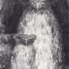Owl Greetings Card: ‘The Owl with Two Owlets Sitting on a Branch’, Henry de Groux, lithograph, 1895.