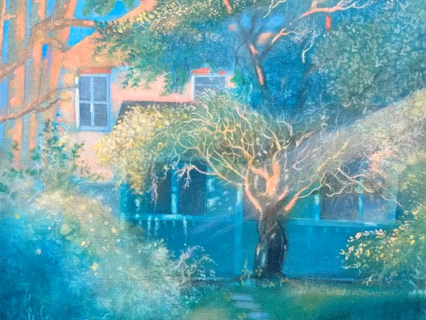 ‘April Afternoon in the Garden, St Margarets’, Ian Archie Beck, watercolour, 2022.