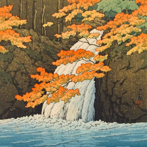 Hasui Kawase Prints: ‘Senju Waterfall, Akami’, Hasui Kawase, woodblock print, 1951.