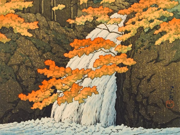 Hasui Kawase Prints: ‘Senju Waterfall, Akami’, Hasui Kawase, woodblock print, 1951.
