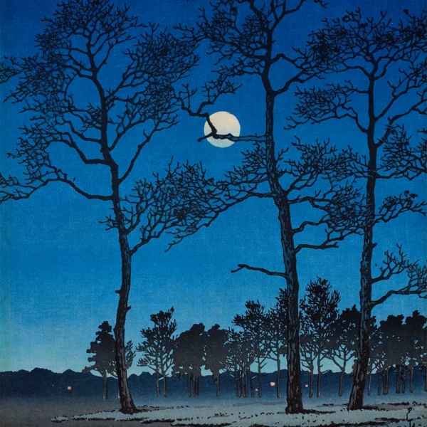 Hasui Kawase Prints: ‘Winter Moon at Toyamagahara’, Hasui Kawase, woodblock print, 20th century.