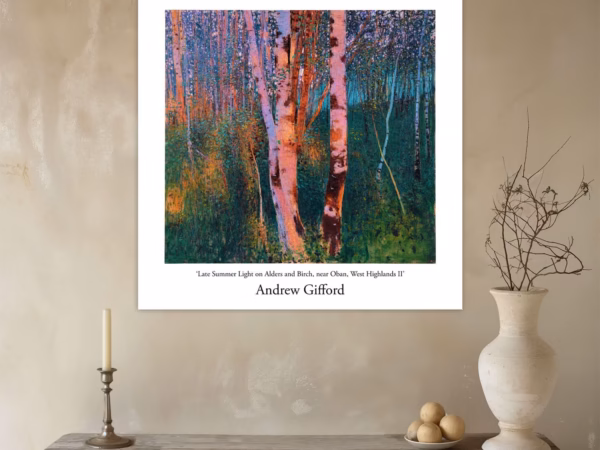 Andrew Gifford Prints: 'Late Summer Light on Alders and Birch, near Oban, West Highlands II'.