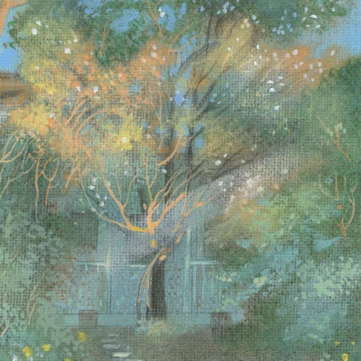 ‘Climbing Rose and Pollarded Sycamore, April’, Ian Archie Beck, watercolour, 2025.