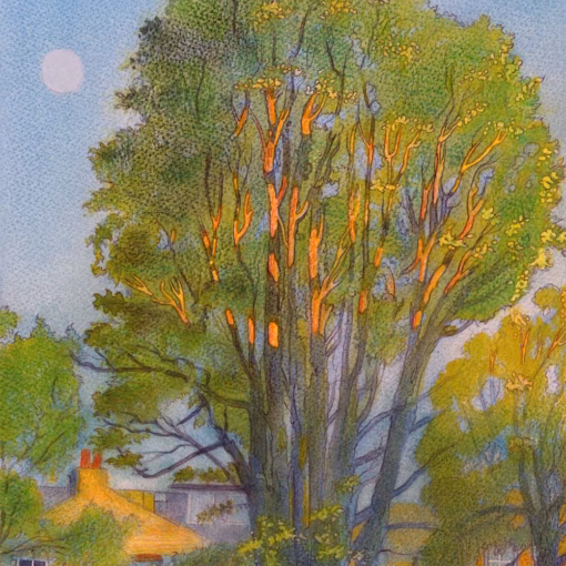 ‘Daytime Moon, the Garden at St Margarets’, Ian Archie Beck, watercolour, 2022.