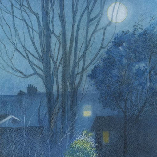 ‘Moonlight in the Garden, St Margarets’, Ian Archie Beck, watercolour, 2024.