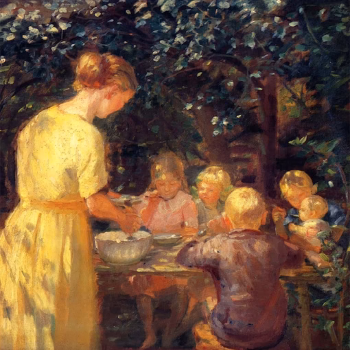 Detail from ‘Mid-day Meal in the Garden’ Anna Ancher, oil on canvas, 1915.