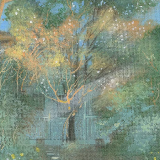‘Climbing Rose and Pollarded Sycamore, April’, Ian Archie Beck, watercolour, 2025.