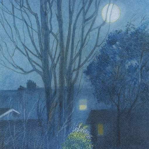‘Moonlight in the Garden, St Margarets’, Ian Archie Beck, watercolour, 2024.
