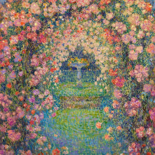 Detail from ‘La Roseraie, Gerberoy’ Henri Le Sidaner, oil on canvas, 1926.