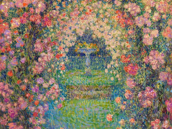 Detail from ‘La Roseraie, Gerberoy’ Henri Le Sidaner, oil on canvas, 1926.