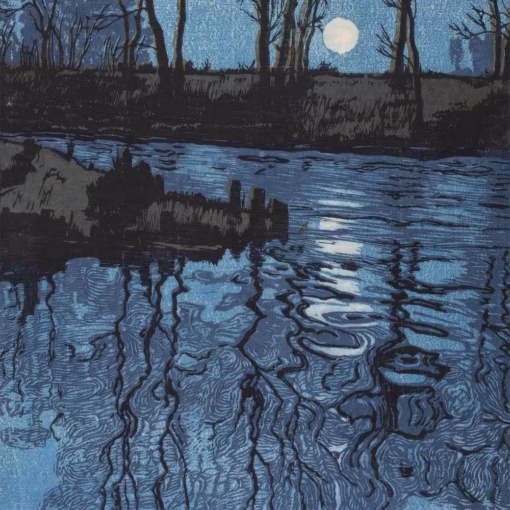 ‘Der Blaue Weiher (The Blue Pond)’, Hugo Henneberg, print from a linocut, 1904.