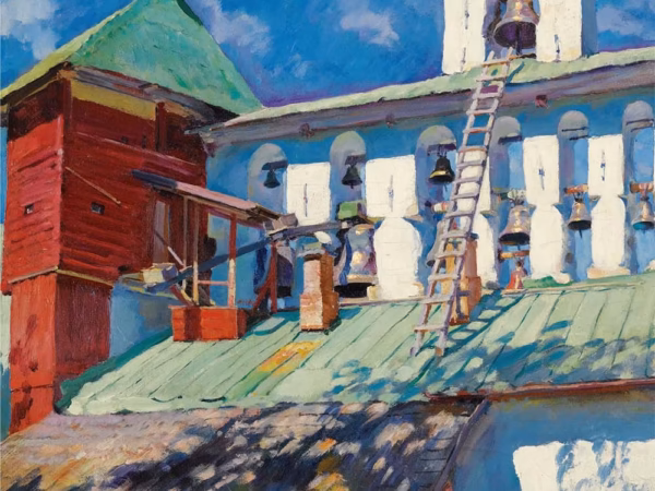 ‘The Belfry of the Pskovo-Pechersky Monastery’ Sergei Arsenevich Vinogradov, oil on canvas, 1929.